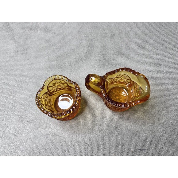 VTG Amber Miniature Glass Pitcher Creamer Toothpick Holder Lot - Picture 3 of 6